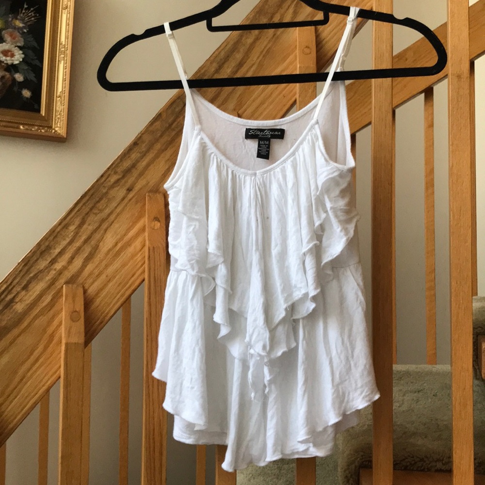 White Ruffled Tank Top